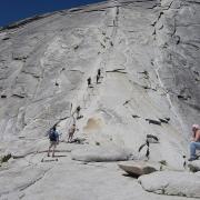 Looking up the Half Dome Cables from the subdome